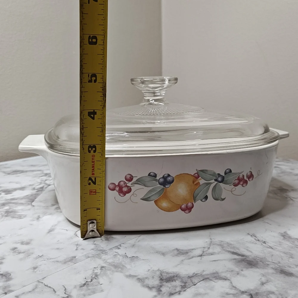 Pyrex Glass Lid Casserole Dish Fruit Design Vintage